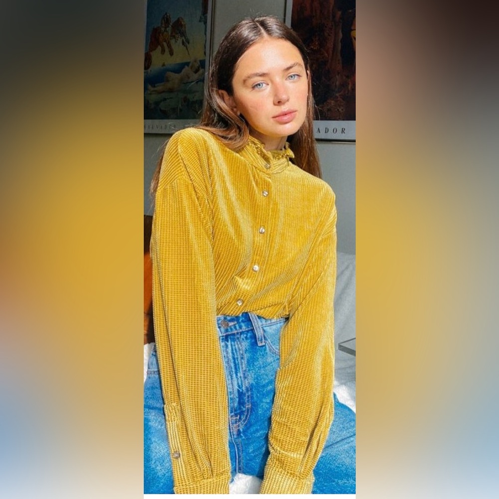 FRNCH Mustard Textured Blouse - Picture 8 of 8